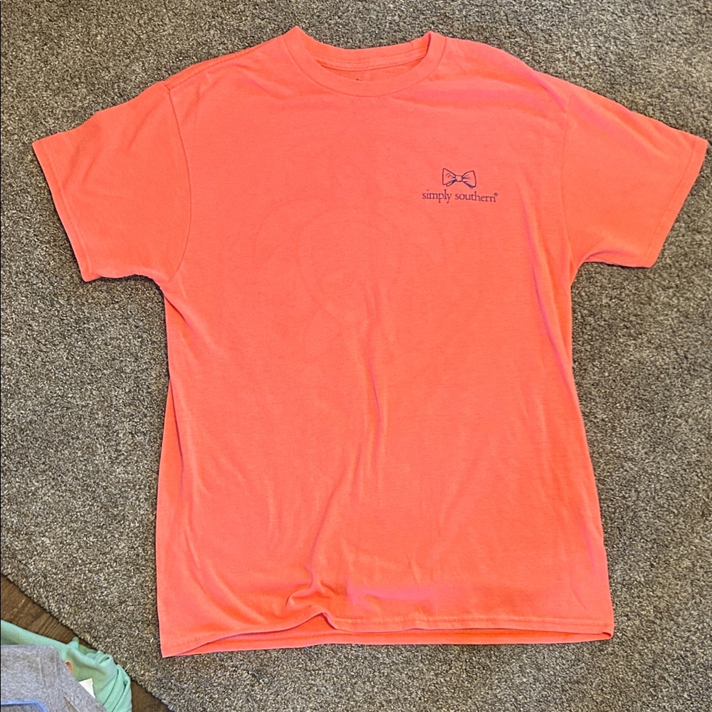 Simply Southern Men's Neon Coral Short Sleeve Tee with Pocket Logo